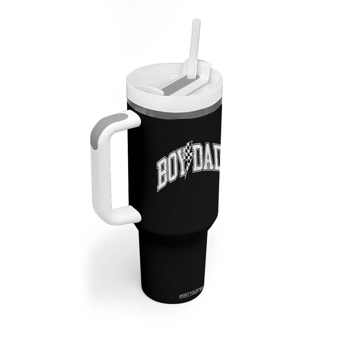 Boy Dad Lightning Bolt Checkered Varsity Son Daddy Tumbler With Handle TS11 Print Your Wear