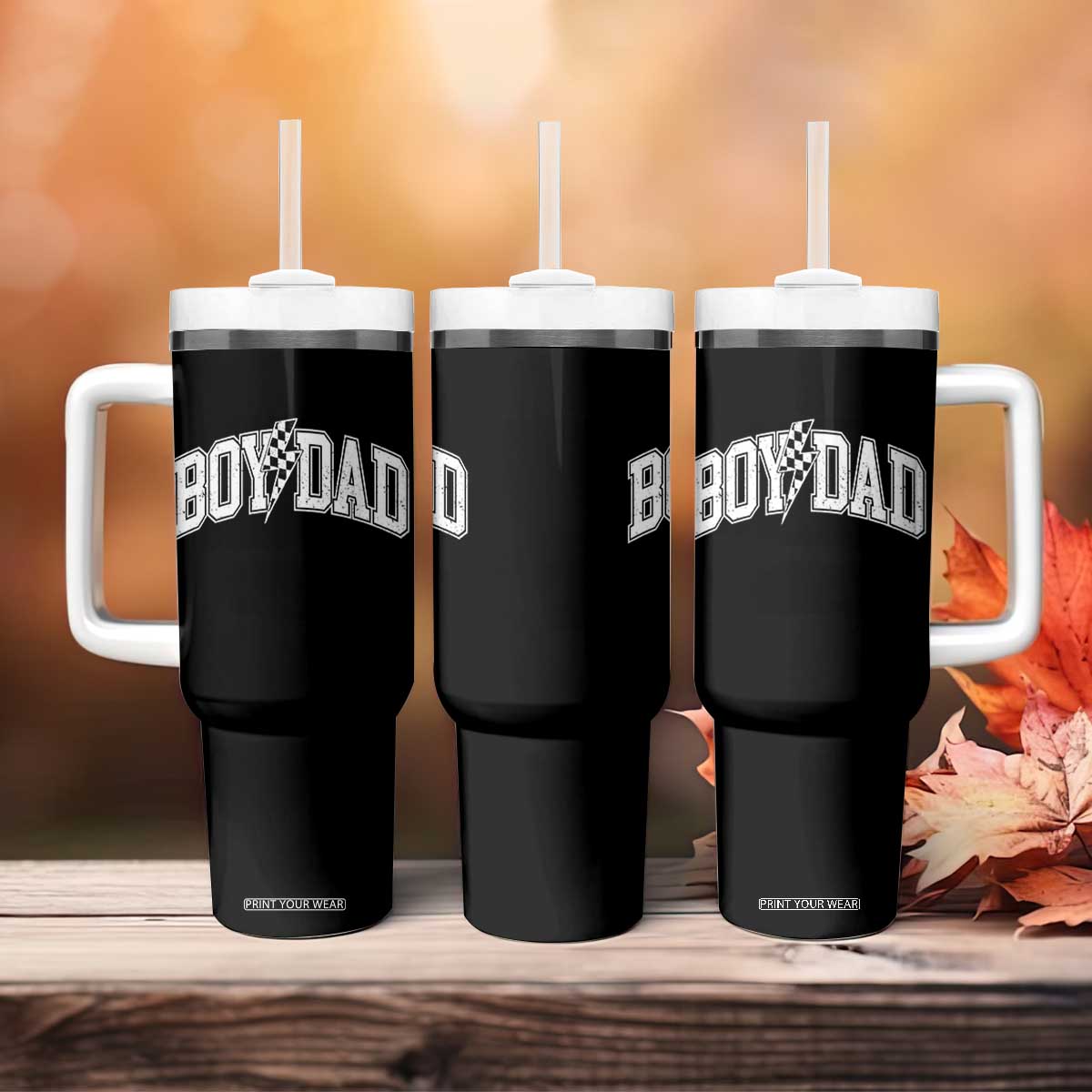 Boy Dad Lightning Bolt Checkered Varsity Son Daddy Tumbler With Handle TS11 Print Your Wear