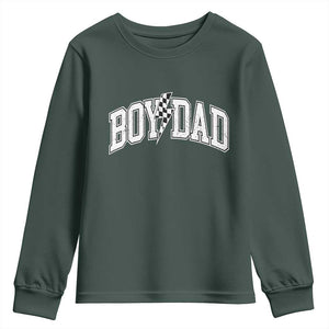 Boy Dad Lightning Bolt Checkered Varsity Son Daddy Youth Sweatshirt TS11 Dark Forest Green Print Your Wear