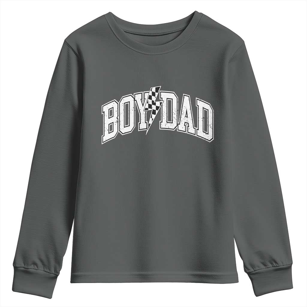 Boy Dad Lightning Bolt Checkered Varsity Son Daddy Youth Sweatshirt TS11 Dark Heather Print Your Wear