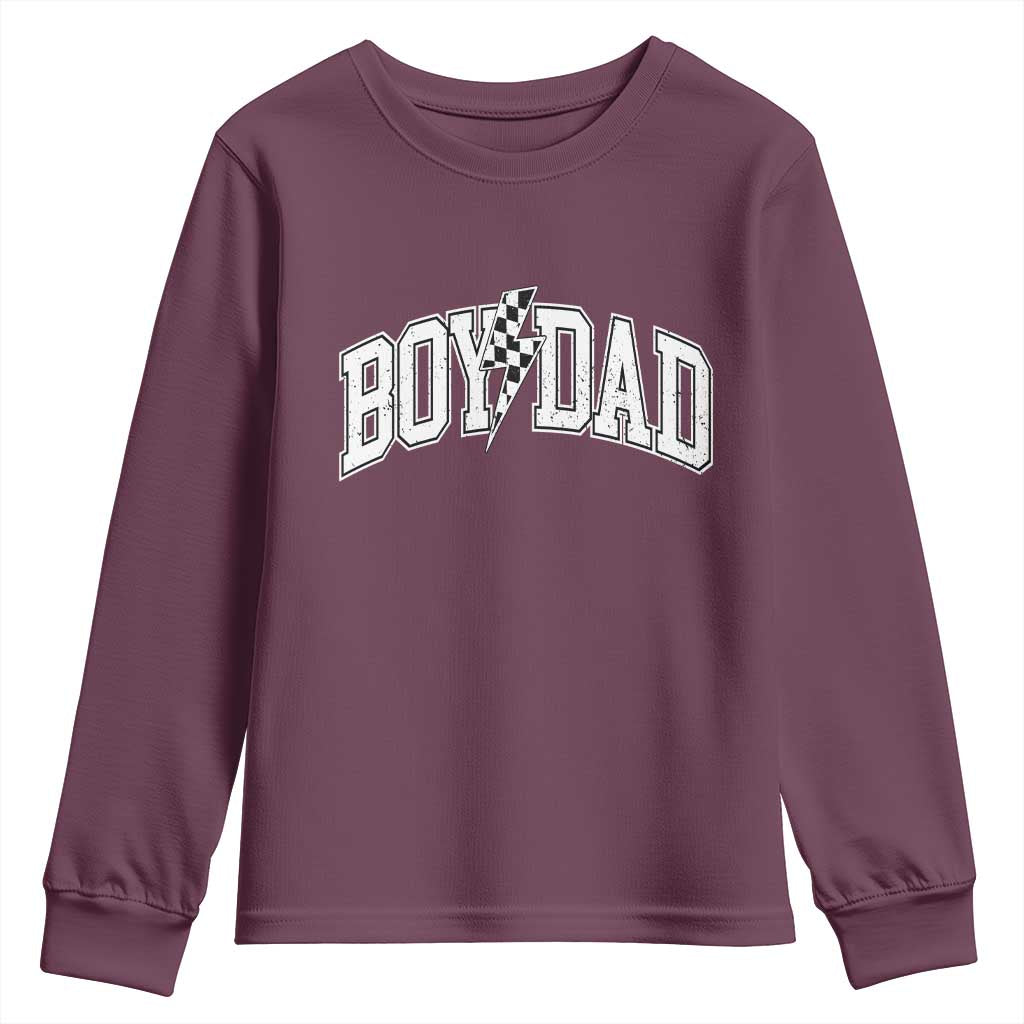 Boy Dad Lightning Bolt Checkered Varsity Son Daddy Youth Sweatshirt TS11 Maroon Print Your Wear