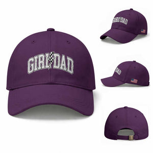 Girl Dad Lightning Bolt Checkered Varsity Daughter Daddy Baseball Cap TS11 Baseball Cap Universal Fit Purple Print Your Wear