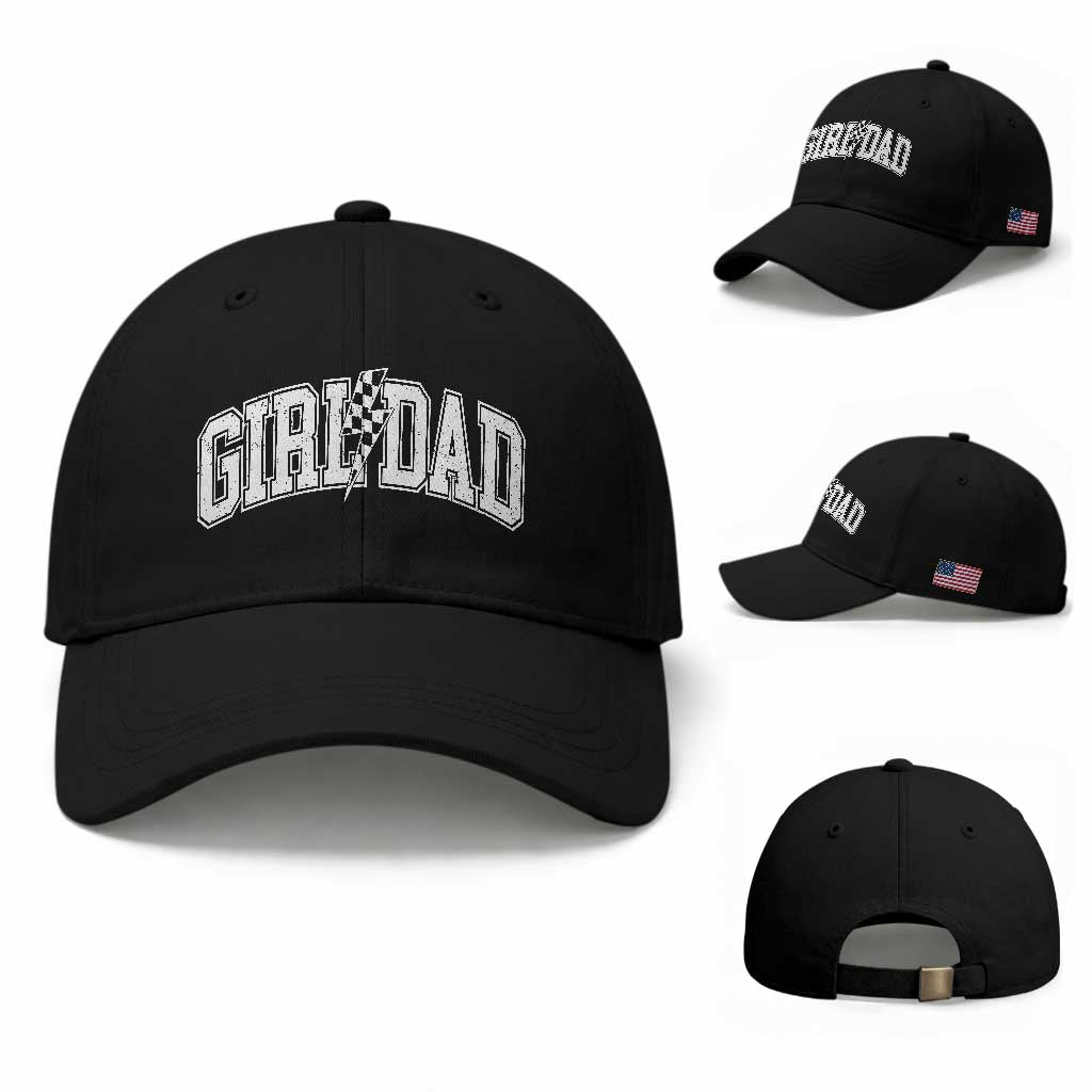 Girl Dad Lightning Bolt Checkered Varsity Daughter Daddy Baseball Cap TS11 Baseball Cap Universal Fit Black Print Your Wear