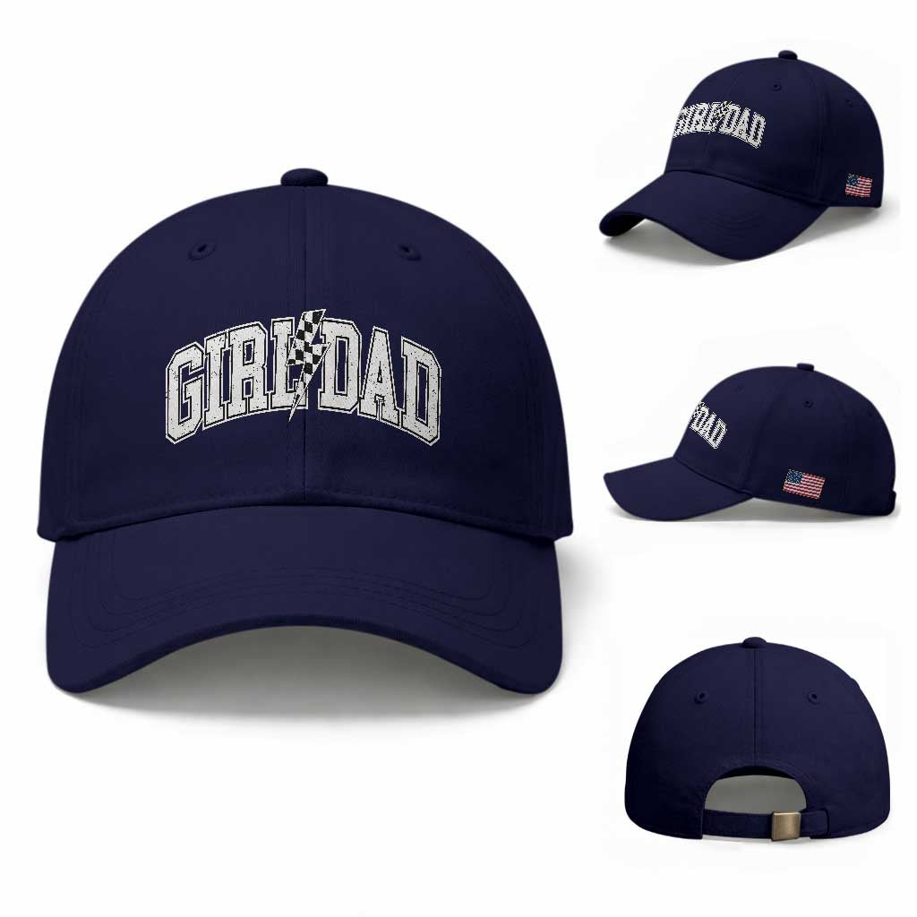 Girl Dad Lightning Bolt Checkered Varsity Daughter Daddy Baseball Cap TS11 Baseball Cap Universal Fit Dark Blue Print Your Wear