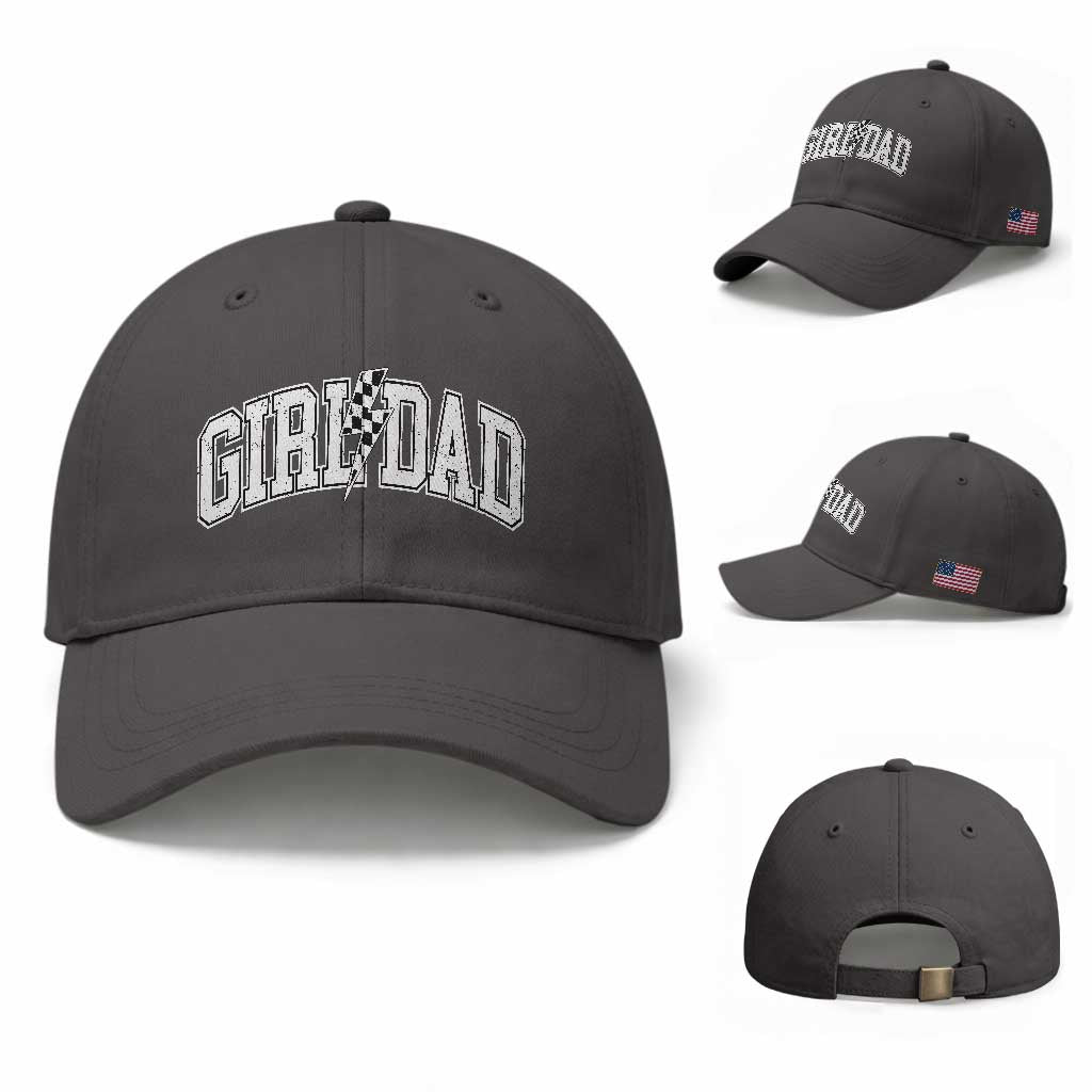 Girl Dad Lightning Bolt Checkered Varsity Daughter Daddy Baseball Cap TS11 Baseball Cap Universal Fit Dark Gray Print Your Wear