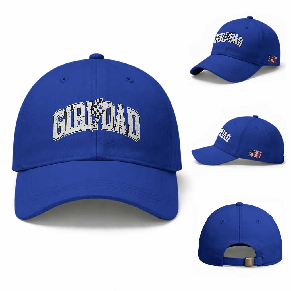 Girl Dad Lightning Bolt Checkered Varsity Daughter Daddy Baseball Cap TS11 Baseball Cap Universal Fit Royal Blue Print Your Wear