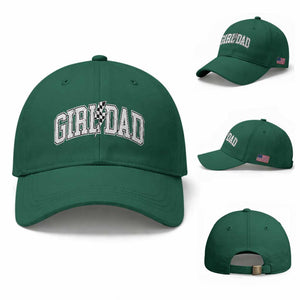 Girl Dad Lightning Bolt Checkered Varsity Daughter Daddy Baseball Cap TS11 Baseball Cap Universal Fit Irish Green Print Your Wear