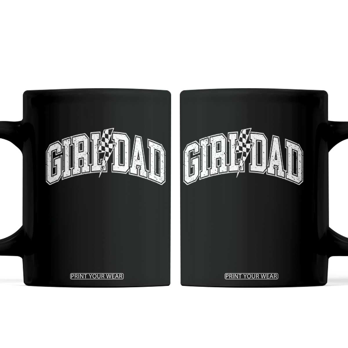 Girl Dad Lightning Bolt Checkered Varsity Daughter Daddy Coffee Mug TS11 Black Print Your Wear