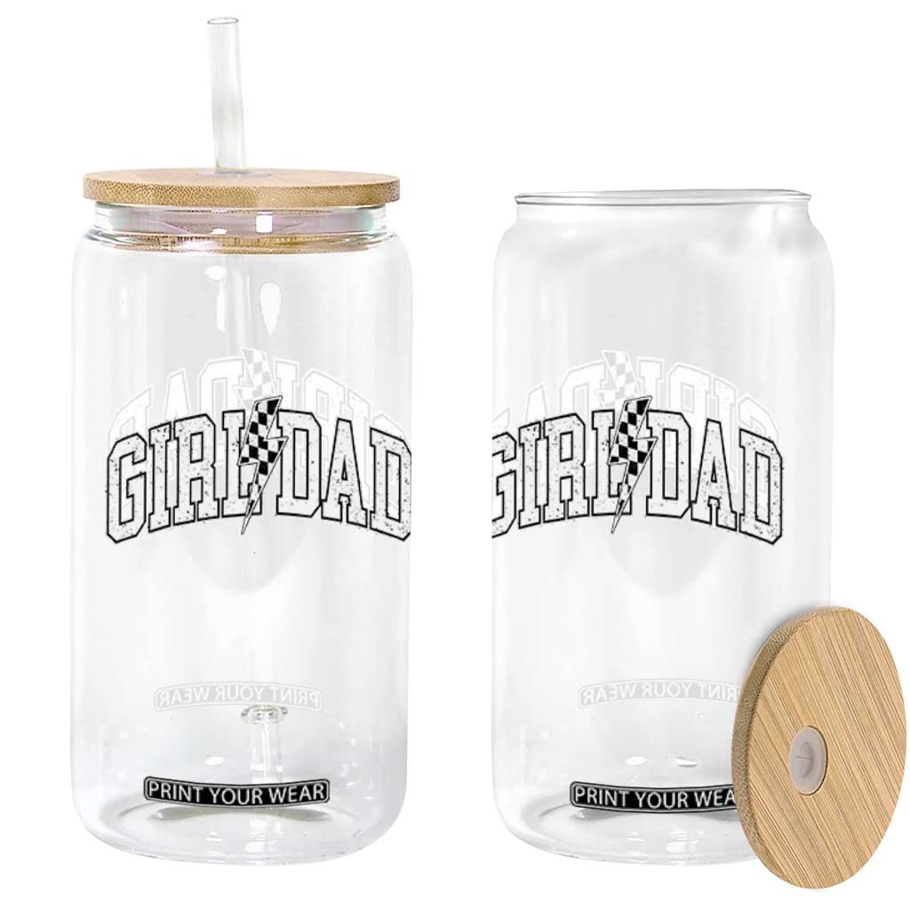 Girl Dad Lightning Bolt Checkered Varsity Daughter Daddy Glass Can TS11 Print Your Wear