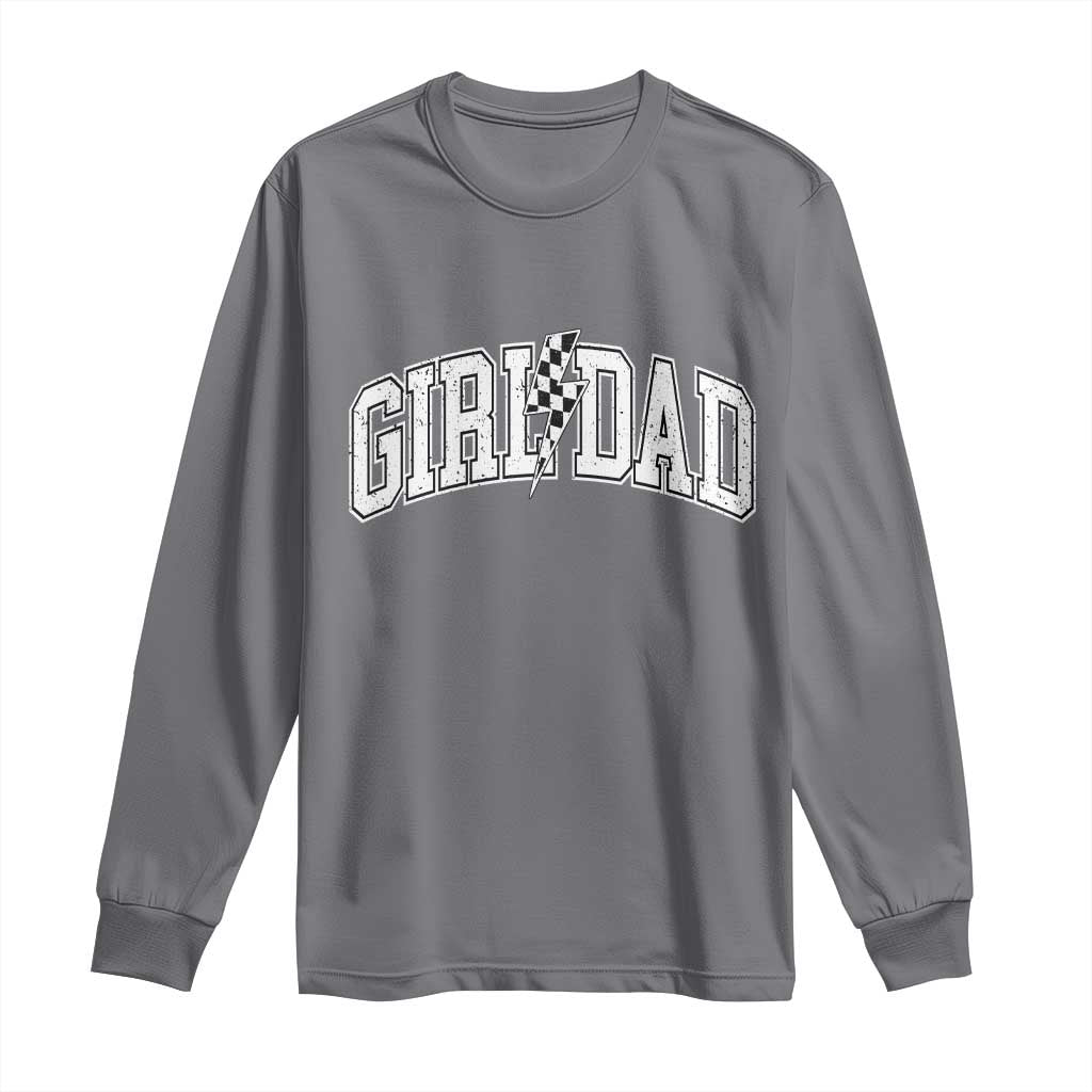 Girl Dad Lightning Bolt Checkered Varsity Daughter Daddy Long Sleeve Shirt TS11 Charcoal Print Your Wear