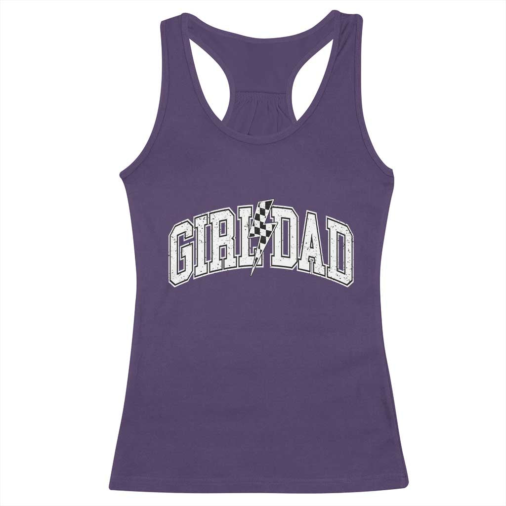 Girl Dad Lightning Bolt Checkered Varsity Daughter Daddy Racerback Tank Top TS11 Purple Print Your Wear