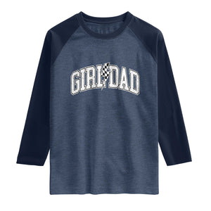Girl Dad Lightning Bolt Checkered Varsity Daughter Daddy Raglan Shirt TS11 Heather Denim Navy Print Your Wear