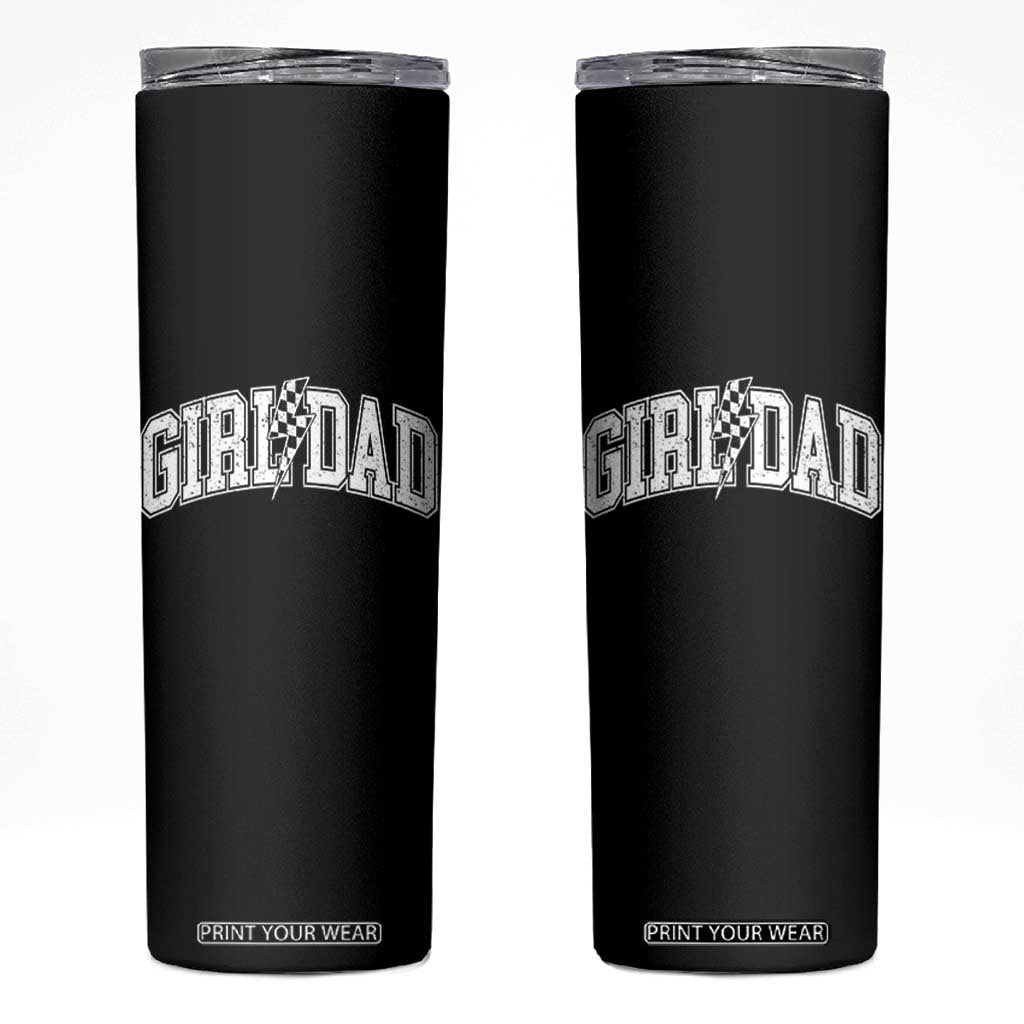 Girl Dad Lightning Bolt Checkered Varsity Daughter Daddy Skinny Tumbler TS11 Black Print Your Wear