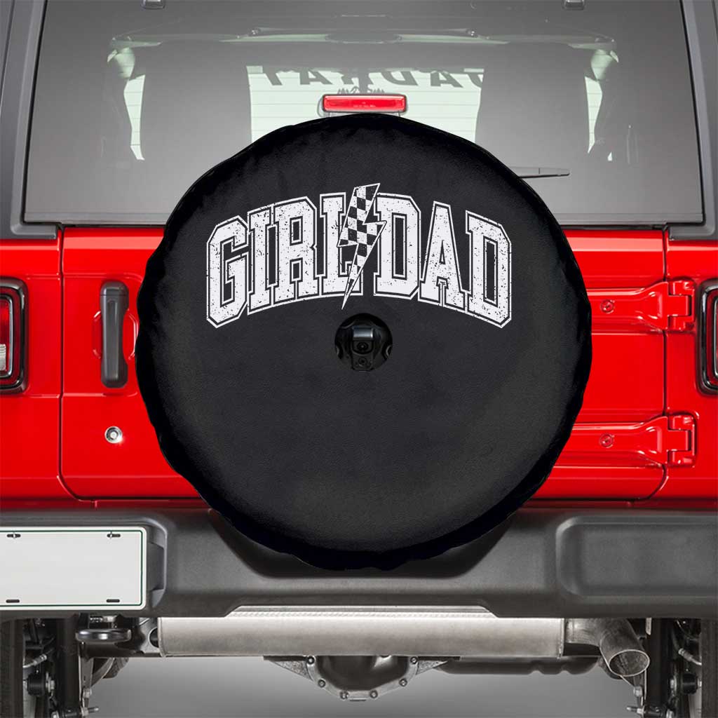 Girl Dad Lightning Bolt Checkered Varsity Daughter Daddy Spare Tire Cover TS11 Black Print Your Wear