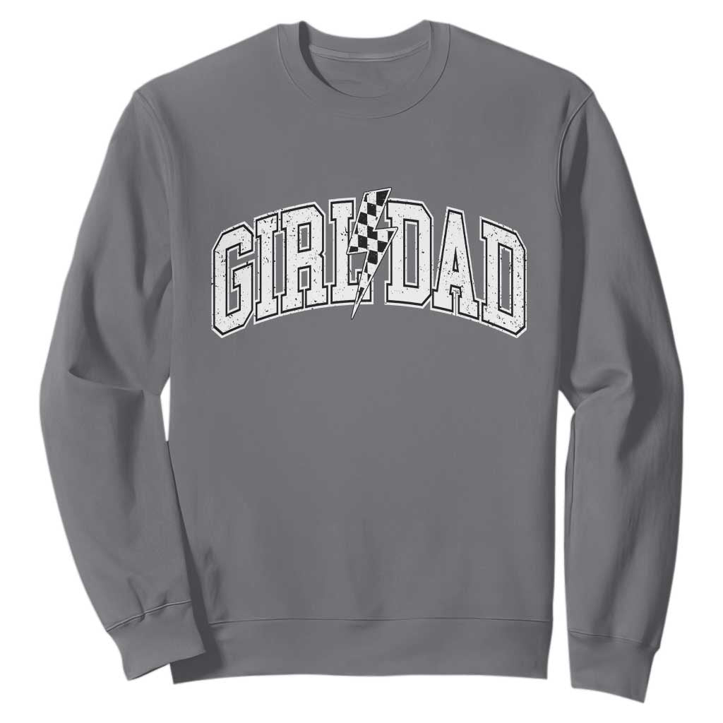 Girl Dad Lightning Bolt Checkered Varsity Daughter Daddy Sweatshirt TS11 Charcoal Print Your Wear