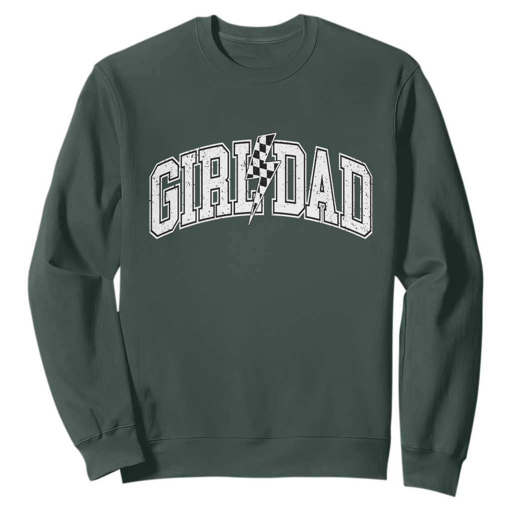Girl Dad Lightning Bolt Checkered Varsity Daughter Daddy Sweatshirt TS11 Dark Forest Green Print Your Wear