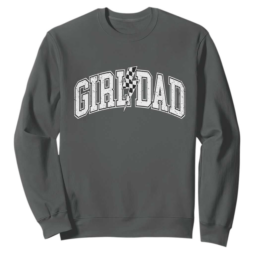 Girl Dad Lightning Bolt Checkered Varsity Daughter Daddy Sweatshirt TS11 Dark Heather Print Your Wear