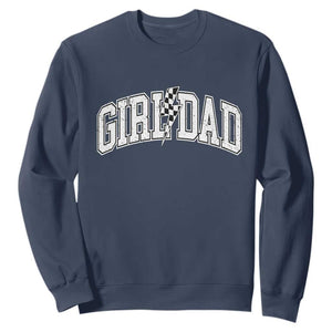 Girl Dad Lightning Bolt Checkered Varsity Daughter Daddy Sweatshirt TS11 Navy Print Your Wear