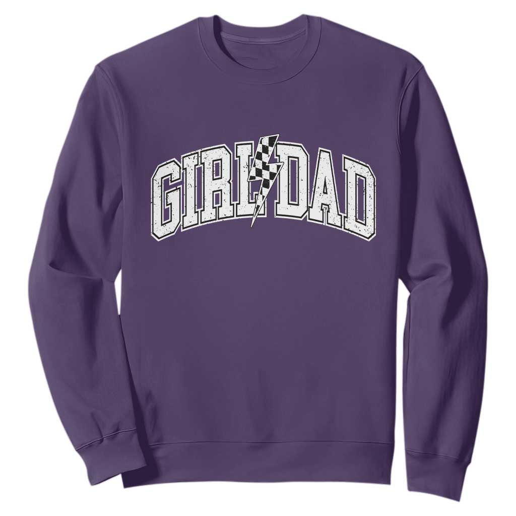 Girl Dad Lightning Bolt Checkered Varsity Daughter Daddy Sweatshirt TS11 Purple Print Your Wear