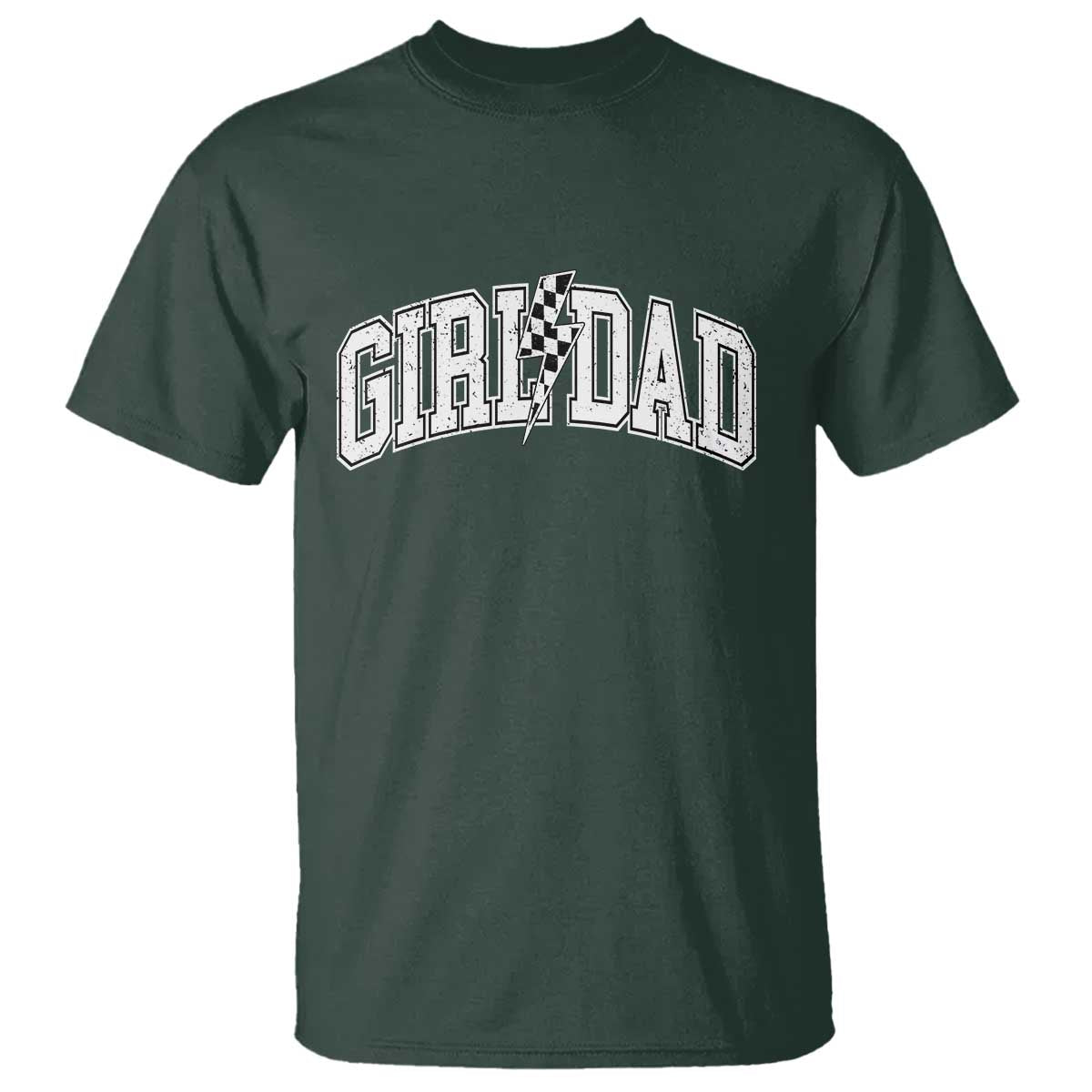 Girl Dad Lightning Bolt Checkered Varsity Daughter Daddy T Shirt TS11 Dark Forest Green Print Your Wear