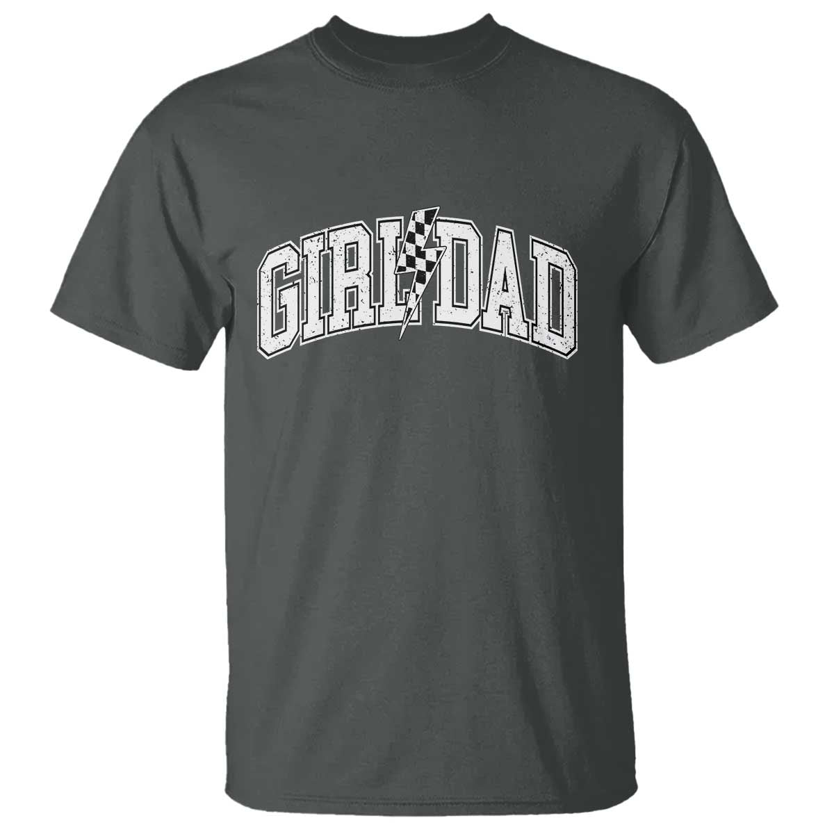 Girl Dad Lightning Bolt Checkered Varsity Daughter Daddy T Shirt TS11 Dark Heather Print Your Wear