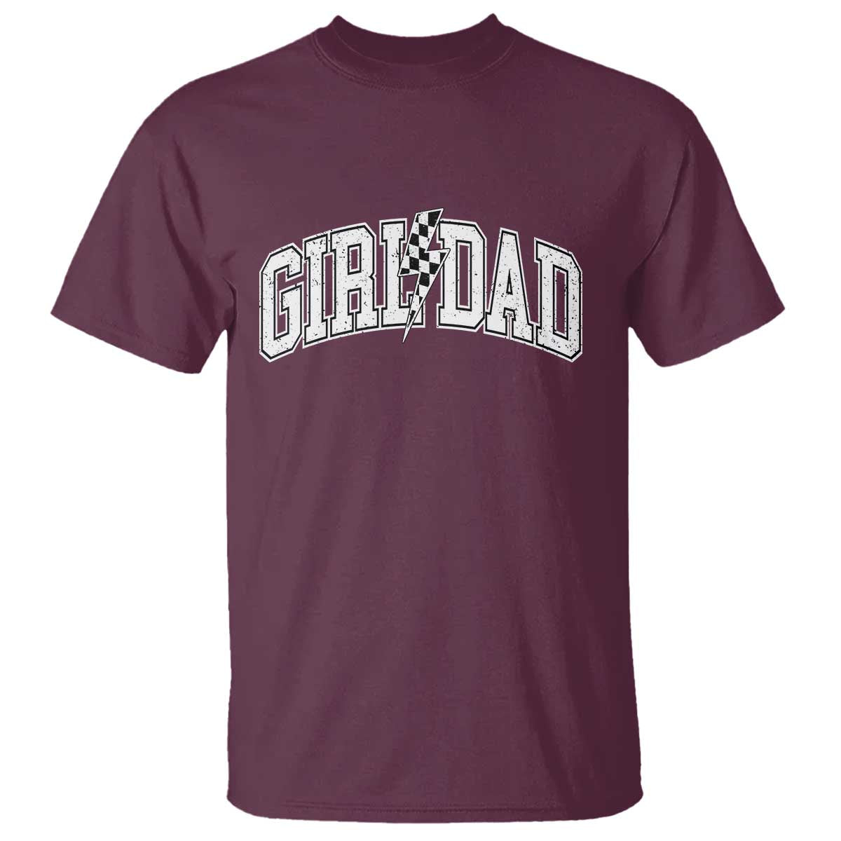 Girl Dad Lightning Bolt Checkered Varsity Daughter Daddy T Shirt TS11 Maroon Print Your Wear
