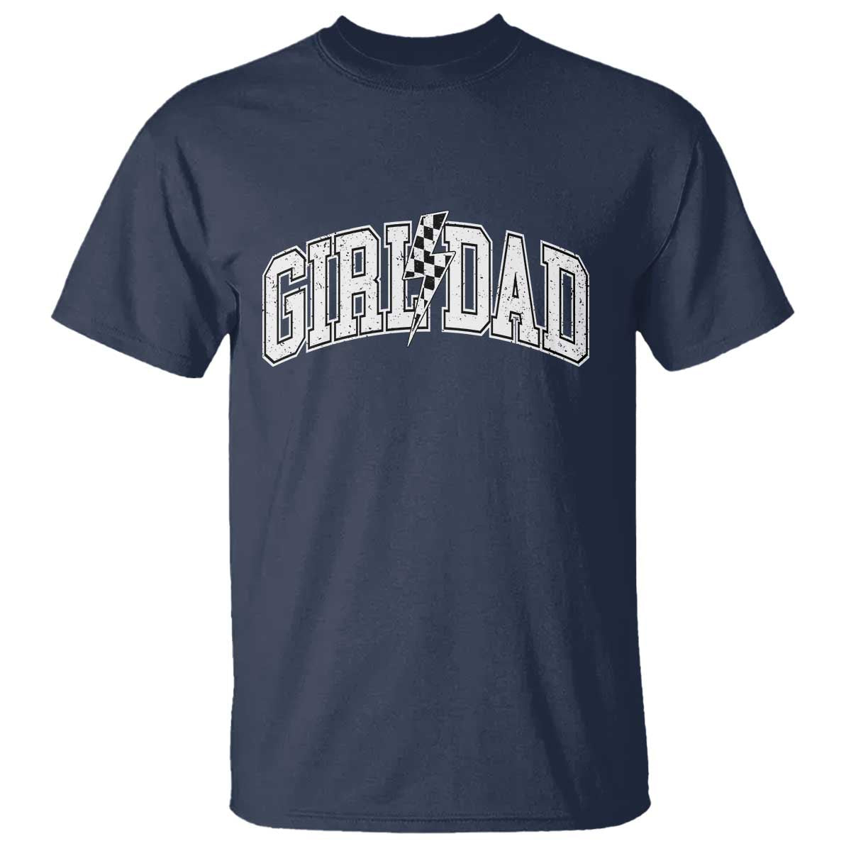 Girl Dad Lightning Bolt Checkered Varsity Daughter Daddy T Shirt TS11 Navy Print Your Wear