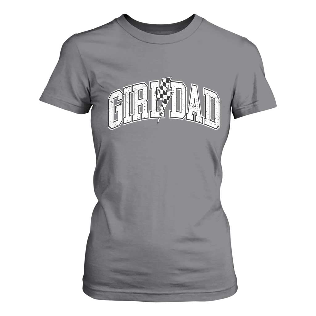 Girl Dad Lightning Bolt Checkered Varsity Daughter Daddy T Shirt For Women TS11 Charcoal Print Your Wear