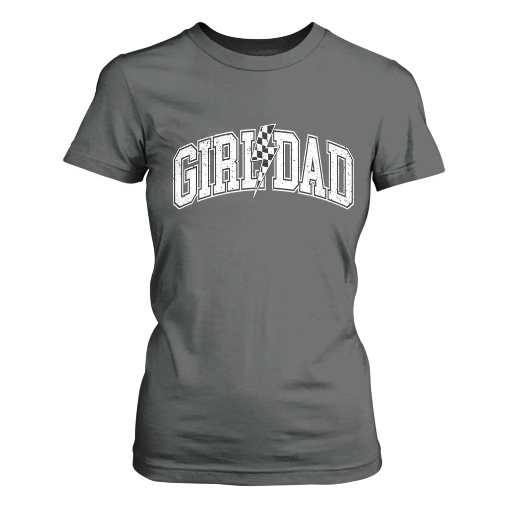 Girl Dad Lightning Bolt Checkered Varsity Daughter Daddy T Shirt For Women TS11 Dark Heather Print Your Wear
