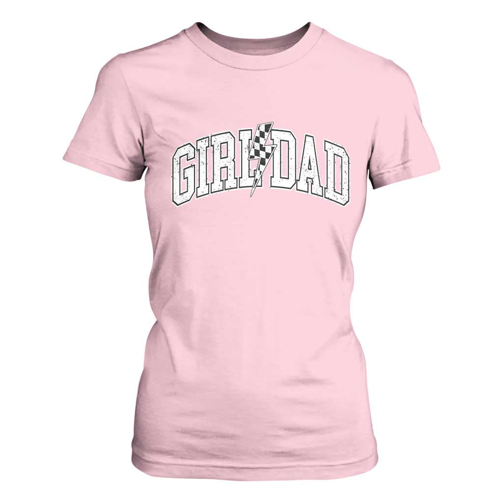 Girl Dad Lightning Bolt Checkered Varsity Daughter Daddy T Shirt For Women TS11 Light Pink Print Your Wear