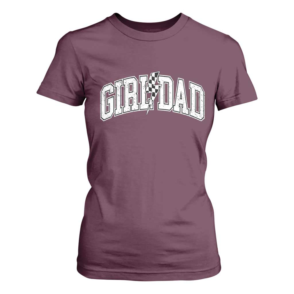 Girl Dad Lightning Bolt Checkered Varsity Daughter Daddy T Shirt For Women TS11 Maroon Print Your Wear