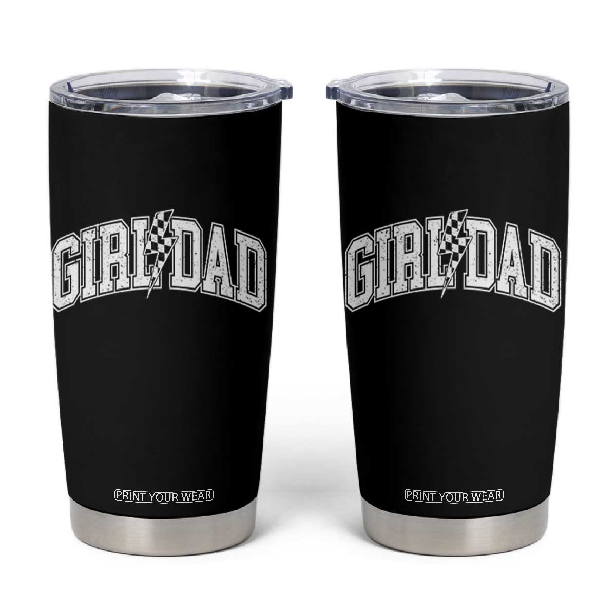 Girl Dad Lightning Bolt Checkered Varsity Daughter Daddy Tumbler Cup TS11 Black Print Your Wear