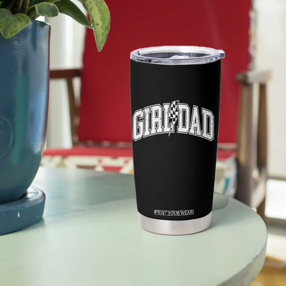 Girl Dad Lightning Bolt Checkered Varsity Daughter Daddy Tumbler Cup TS11 Print Your Wear
