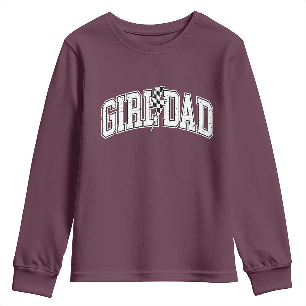 Girl Dad Lightning Bolt Checkered Varsity Daughter Daddy Youth Sweatshirt TS11 Maroon Print Your Wear