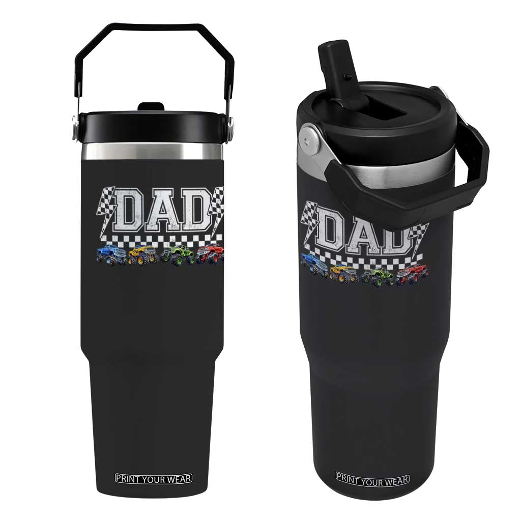 Monster Truck Dad Flip Straw Tumbler Funny Truck Daddy Checkered Father's Day TS11 One Size: 30 oz Black Print Your Wear