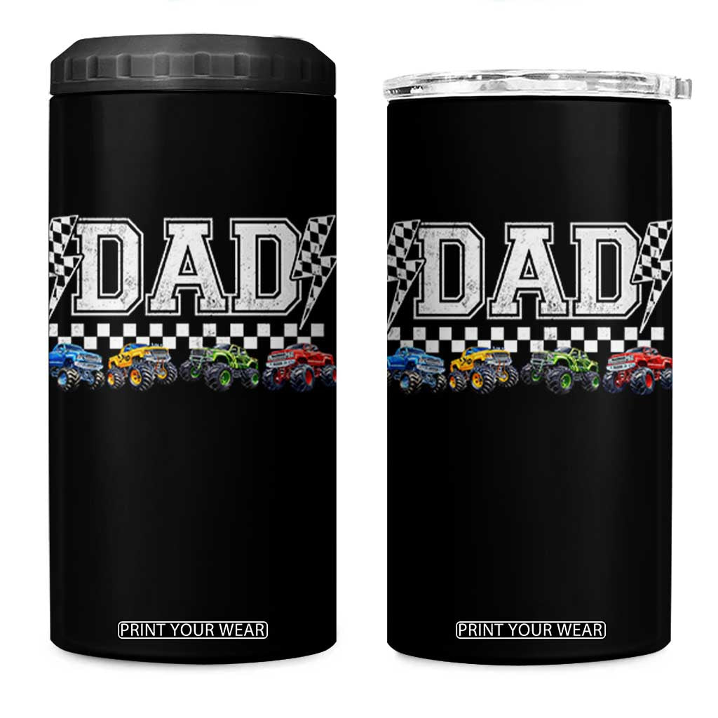 Monster Truck Dad 4 in 1 Can Cooler Tumbler Funny Truck Daddy Checkered Father's Day TS11 One Size: 16 oz Black Print Your Wear