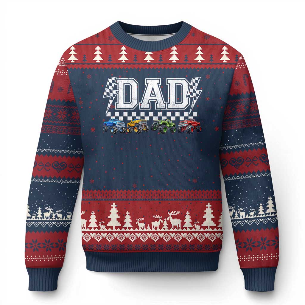 Monster Truck Dad Ugly Christmas Sweater Funny Truck Daddy Checkered Father's Day TS11 Navy Red Print Your Wear