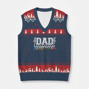 Monster Truck Dad V-Neck Knit Sweater Vest Funny Truck Daddy Checkered Father's Day TS11 Navy Red Print Your Wear