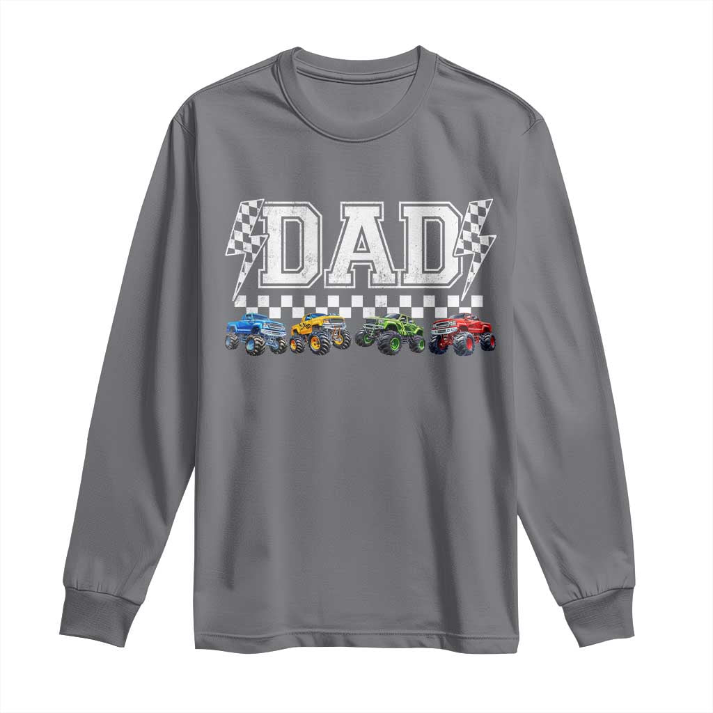 Monster Truck Dad Long Sleeve Shirt Funny Truck Daddy Checkered Father's Day TS11 Charcoal Print Your Wear