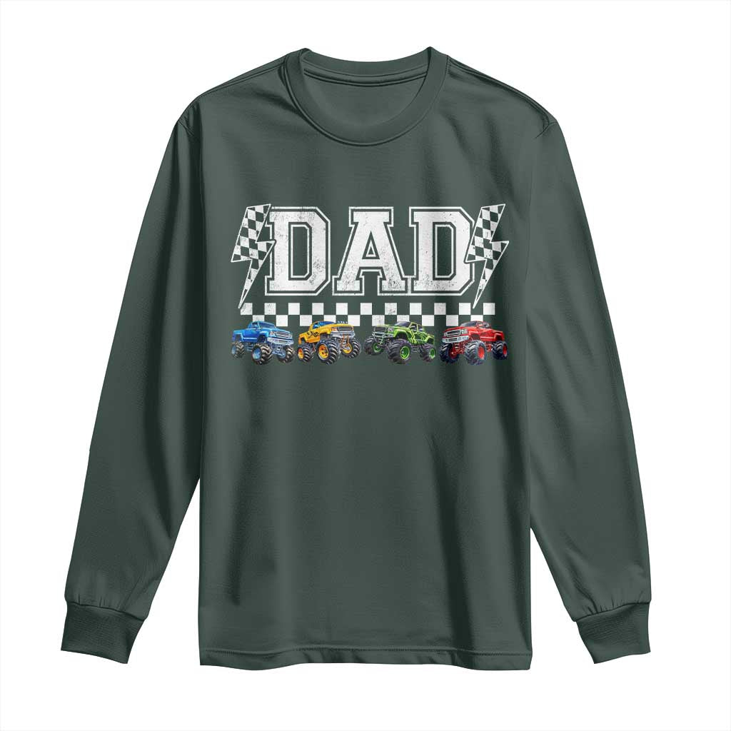 Monster Truck Dad Long Sleeve Shirt Funny Truck Daddy Checkered Father's Day TS11 Dark Forest Green Print Your Wear
