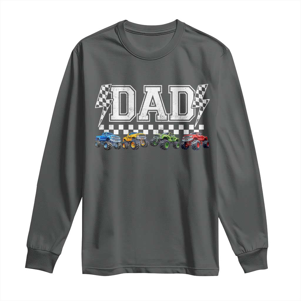Monster Truck Dad Long Sleeve Shirt Funny Truck Daddy Checkered Father's Day TS11 Dark Heather Print Your Wear