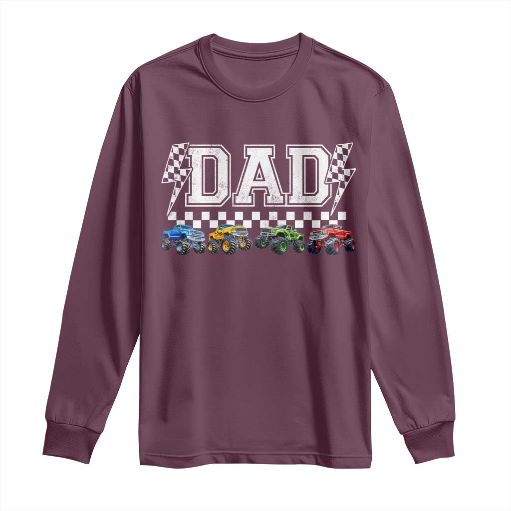 Monster Truck Dad Long Sleeve Shirt Funny Truck Daddy Checkered Father's Day TS11 Maroon Print Your Wear