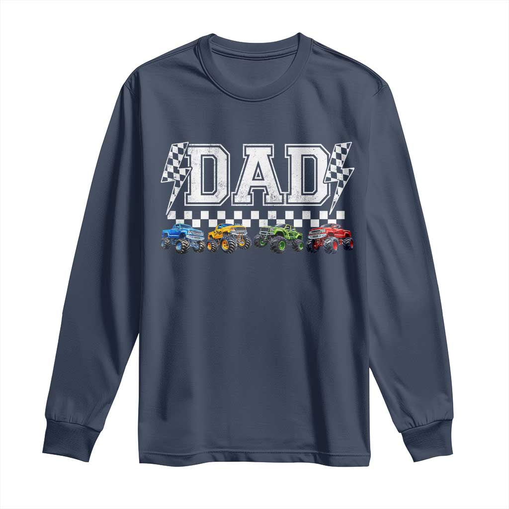 Monster Truck Dad Long Sleeve Shirt Funny Truck Daddy Checkered Father's Day TS11 Navy Print Your Wear