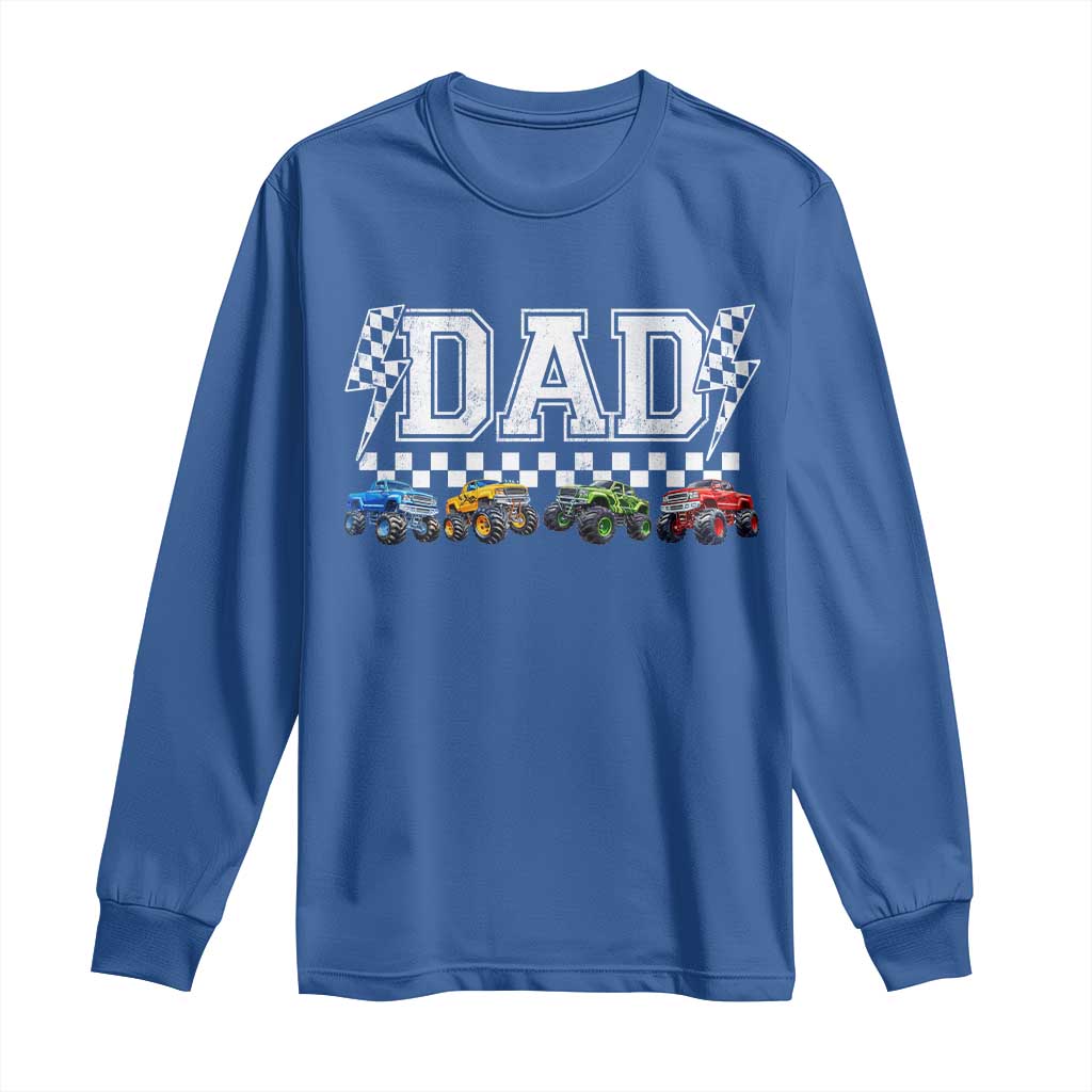 Monster Truck Dad Long Sleeve Shirt Funny Truck Daddy Checkered Father's Day TS11 Royal Blue Print Your Wear