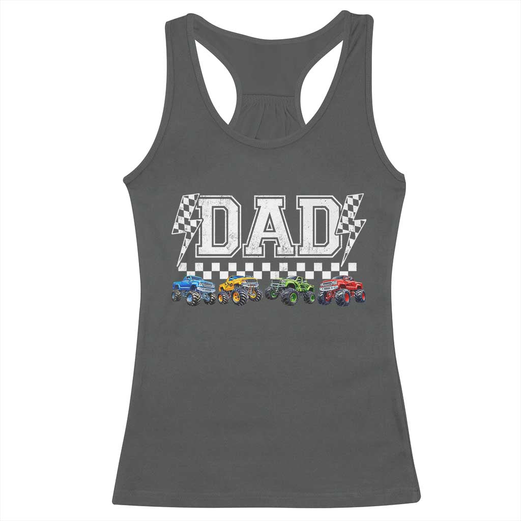 Monster Truck Dad Racerback Tank Top Funny Truck Daddy Checkered Father's Day TS11 Dark Heather Print Your Wear