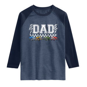 Monster Truck Dad Raglan Shirt Funny Truck Daddy Checkered Father's Day TS11 Heather Denim Navy Print Your Wear