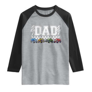 Monster Truck Dad Raglan Shirt Funny Truck Daddy Checkered Father's Day TS11 Heather Gray Black Print Your Wear