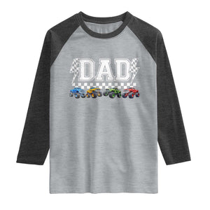 Monster Truck Dad Raglan Shirt Funny Truck Daddy Checkered Father's Day TS11 Heather Gray Heather Charcoal Print Your Wear
