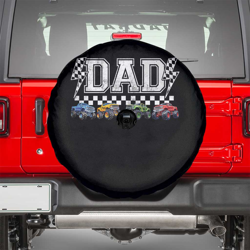 Monster Truck Dad Spare Tire Cover Funny Truck Daddy Checkered Father's Day TS11 Black Print Your Wear