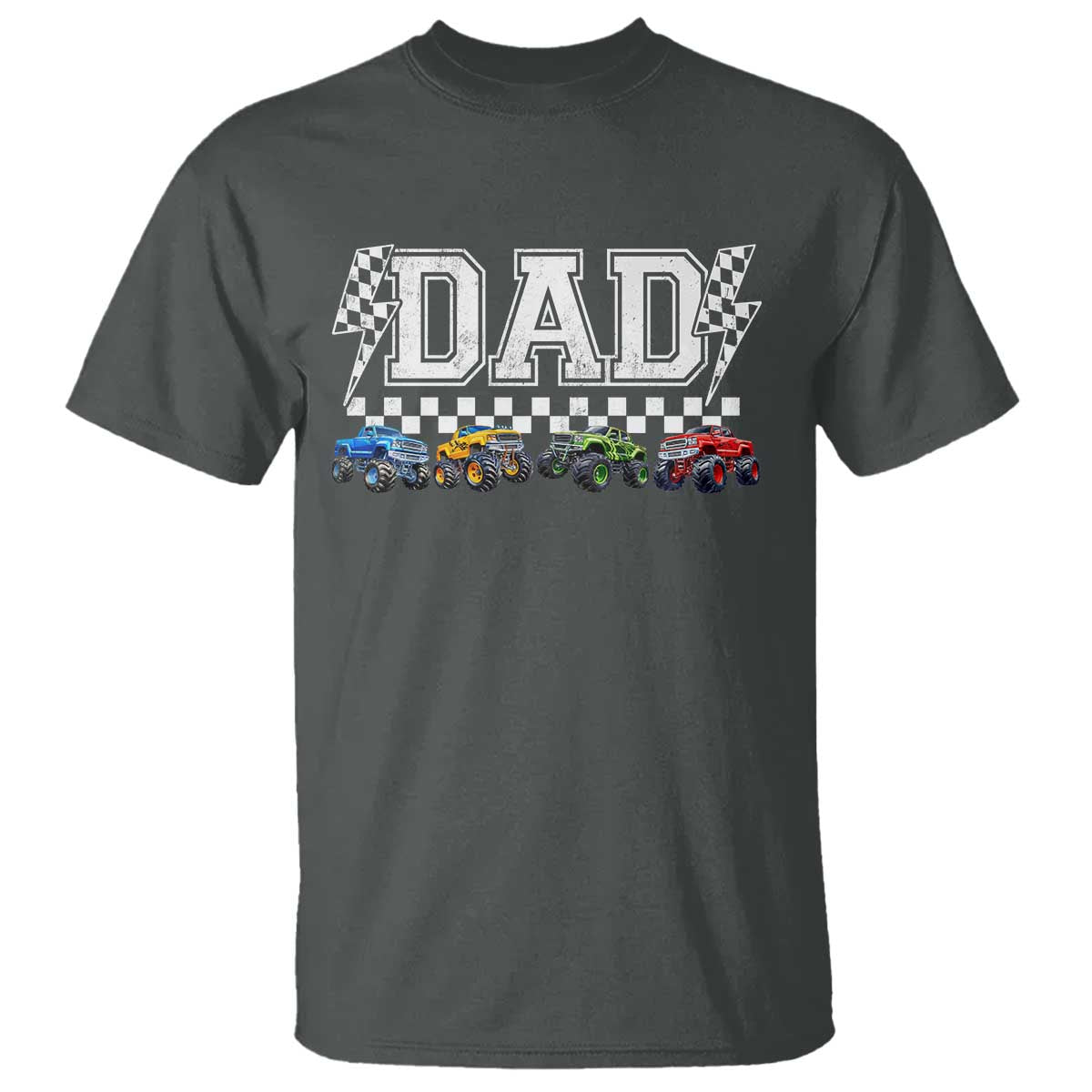 Monster Truck Dad T Shirt Funny Truck Daddy Checkered Father's Day TS11 Dark Heather Print Your Wear